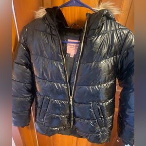 Juicy Couture Puffer Coat Girls Small (7/8) Faux Fur Hood Black Winter Snow Kids